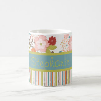 Blume und Streifen Personalisiert Kaffee Tasse