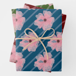 Blume und Streifen, rosa, umhüllende Papierblätter Geschenkpapier Set