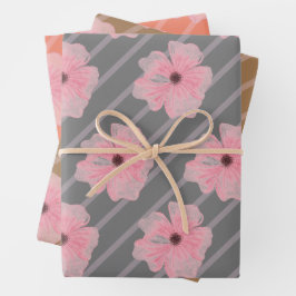 Blume und Streifen, rosa, umhüllende Papierblätter Geschenkpapier Set