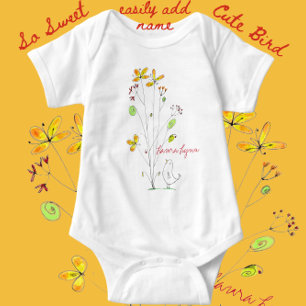 Blume und Süßvögel in Aquarellen und Tinten Baby Strampler