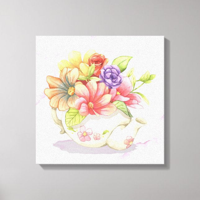 Blume und Teekanne Leinwanddruck (Vorderseite)