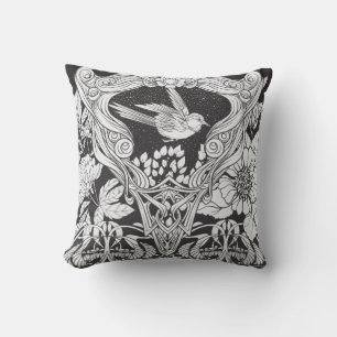 Blume und Vogel im Jugendstil nahtlos pflücken Kissen