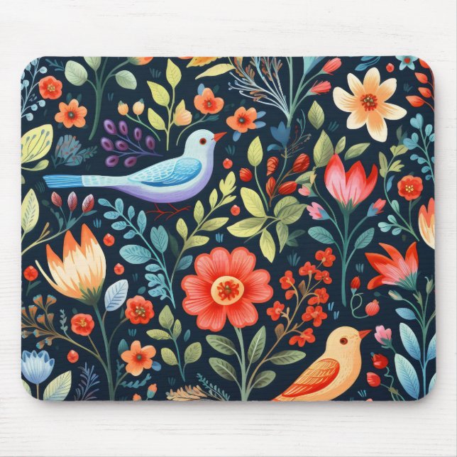 Blume und Vögel Mousepad (Vorne)