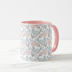 Blume und Vögel Nahtloses Muster Tasse