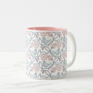 Blume und Vögel Nahtloses Muster Zweifarbige Tasse