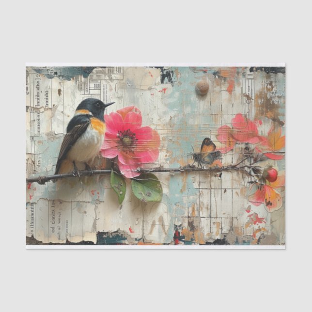 Blume und Vögel Seidenpapier (Vorderseite)