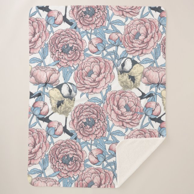 Blume und Vögel Sherpadecke (Vorderseite)