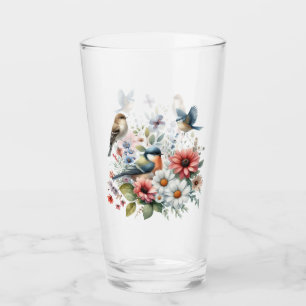 Blume und Vögel trinken Glas
