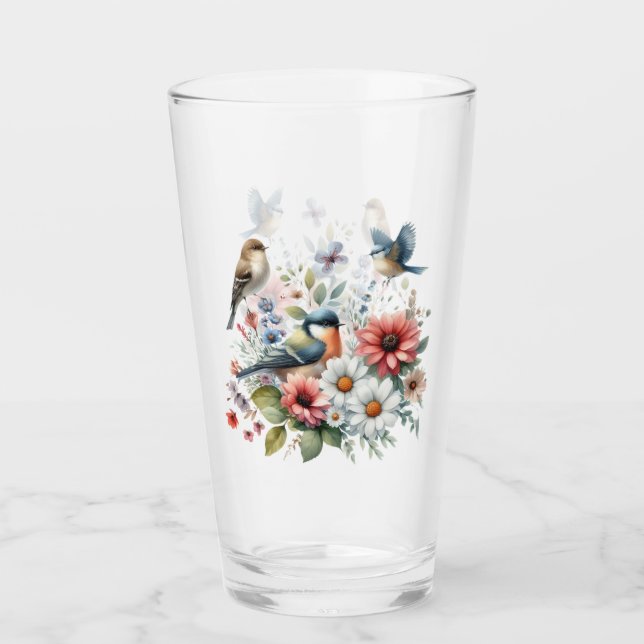 Blume und Vögel trinken Glas (Vorderseite)