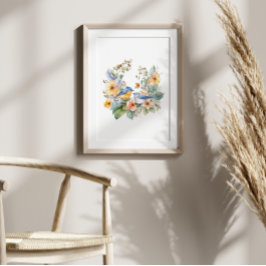 Blume und Vogelgewässer Poster