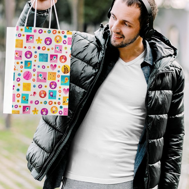 Blume und Vogelschutzmuster Mittlere Geschenktüte (Von Creator hochgeladen)