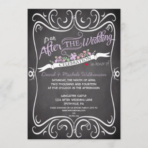 Blume und Wirbel-Chalkboard Post Hochzeit IDPP2 Einladung