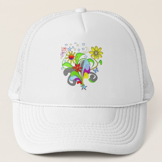 Blume und Wirbel T - Shirt und Geschenke Truckerkappe (Vorderseite)