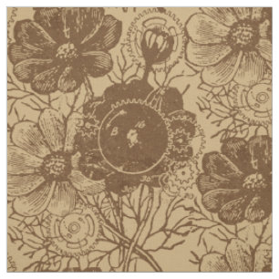 Blume und Zahnräder braun Stoff