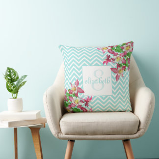 Blume und Zickzack Mit Monogramm Kissen