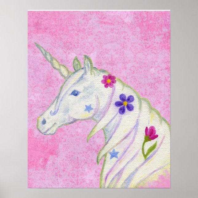 Blume Unicoron auf rosa Kunstdruck Poster (Vorne)