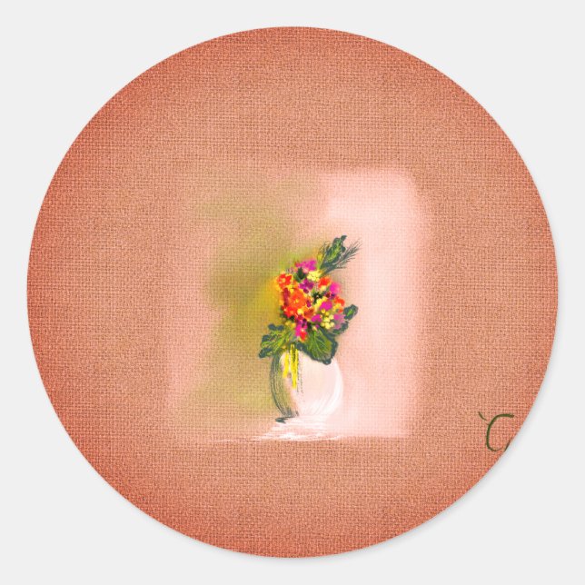 Blume Vase Art Runder Aufkleber (Vorderseite)