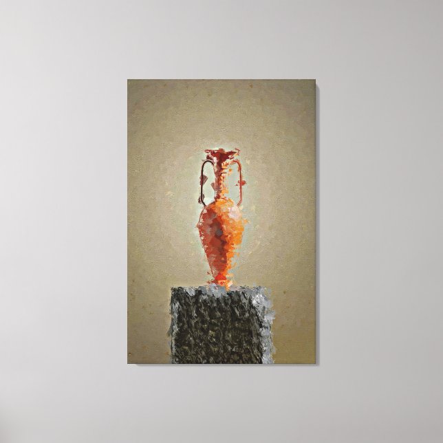 Blume Vase auf rustikalem Holzbaum Slice Leinwanddruck (Vorderseite)