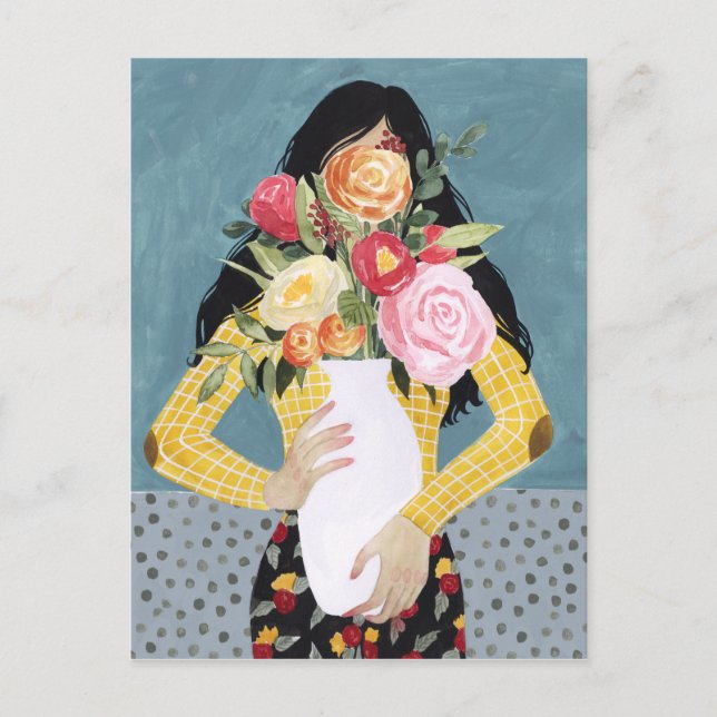 Blume Vase Girl Postkarte (Vorderseite)