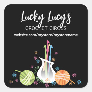 Blume Vase Häkelhaken Garnhandwerk Quadratischer Aufkleber