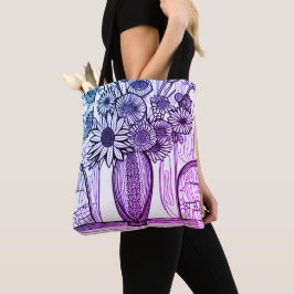 Blume Vase Line Zeichnend Lila blaue Blumenkunst