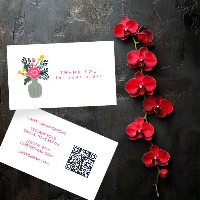 BLUME VASE QR Code Bestellung Vielen Dank Visitenkarte (FLOWER VASE QR Code Order Thank You Custom Business Card
)