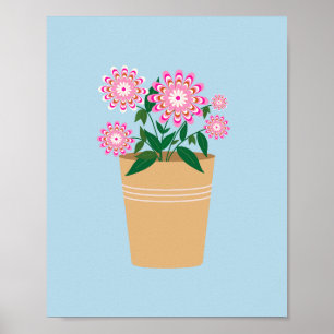 Blume Vase rosa und blau Preppy Poster