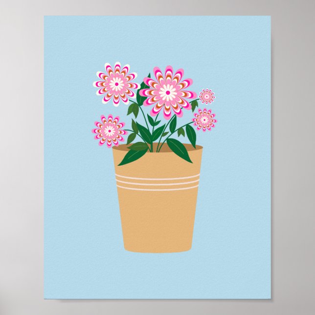 Blume Vase rosa und blau Preppy Poster (Vorne)