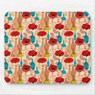 Blume, Vasen und Flaschenmuster Mousepad
