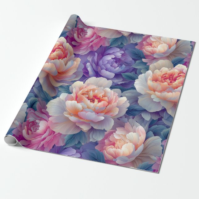Blume Vibrannt Multicolor Peony Art Design Geschenkpapier (Ungerollt)