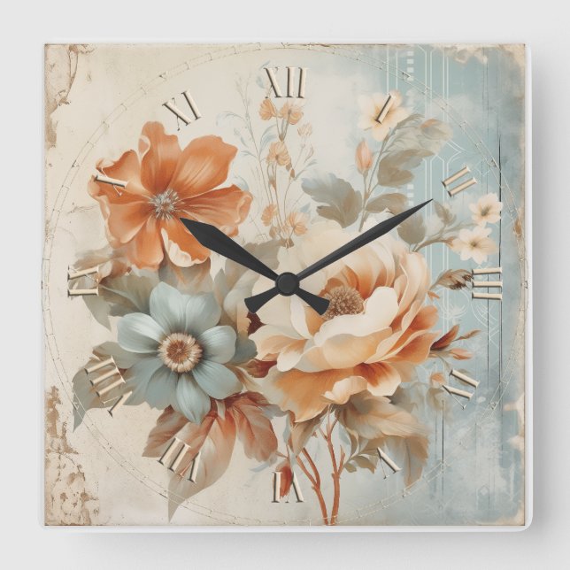 Blume Vintag Deko Quadratische Wanduhr (Vorderseite)
