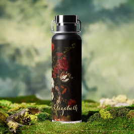 Blume Vintag Floral Art Gold Mit Monogramm Schwarz Trinkflasche