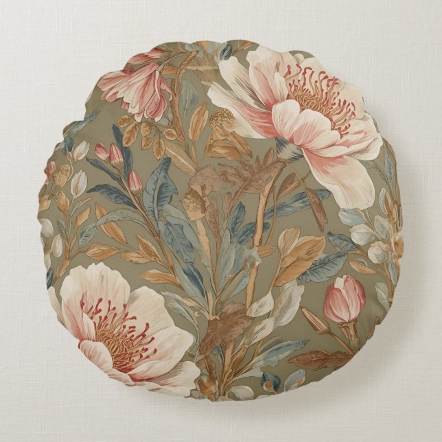 Blume, Vintag, glamouröse Gartenblumen Rundes Kissen (Vorderseite)