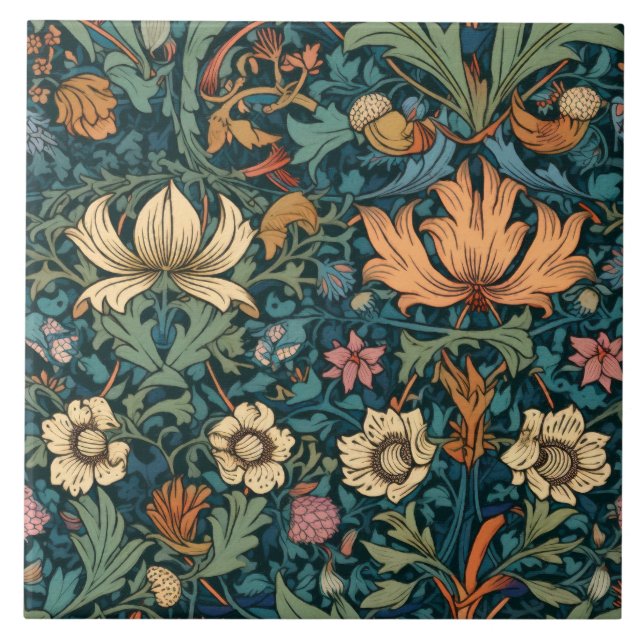 Blume, Vintag, Jugendstil, William Morris-Stil, Fliese (Vorderseite)