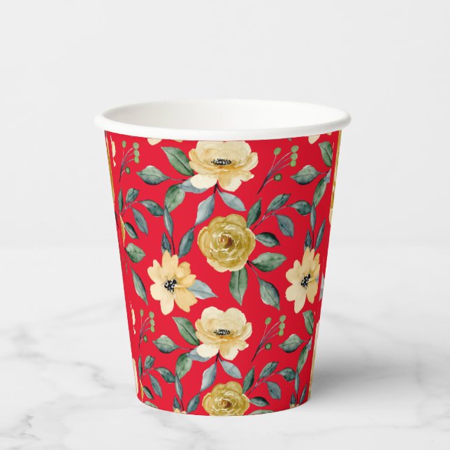 Blume Vintag Wasserfarbe Niedlich Pappbecher (Vorderseite)