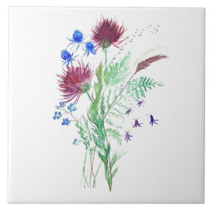 Blume Vintag Watercolor Schottland Fliese