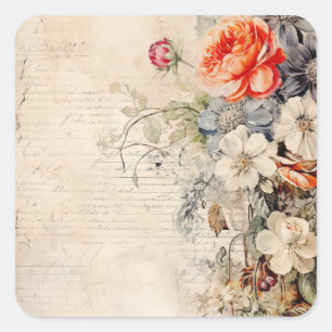 Blume Vintage Collage 1b 1 von 4 Quadratischer Aufkleber