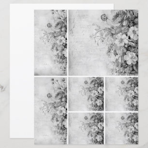 Blume Vintage Collage 1b 2 von 4 Schwarzweiß