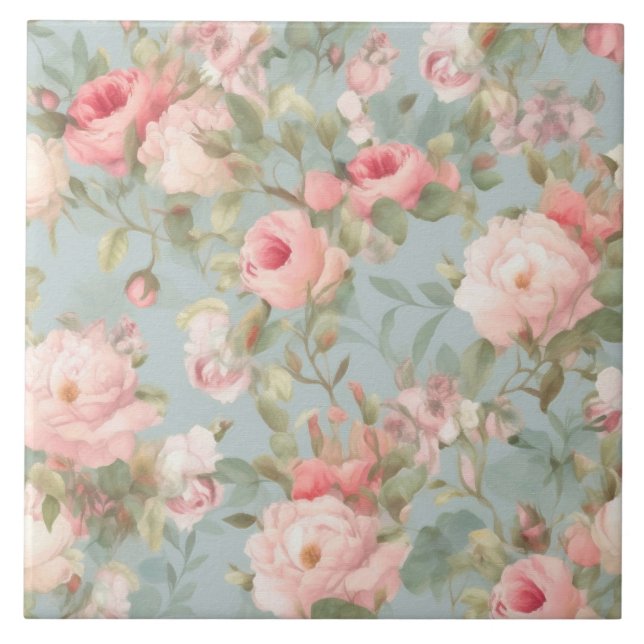 Blume, Vintage Rose, rosa Rosen Fliese (Vorderseite)