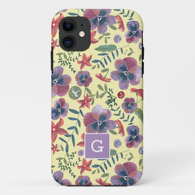 Blume Violette Vollblutdruckmonogramm Cas Case-Mate iPhone Hülle (Rückseite)
