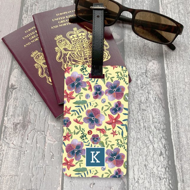 Blume Violette Vollblutdruckmonogramm Gepäckanhänger (Flowers Violets floral all-over print monogram Lug Luggage Tag)