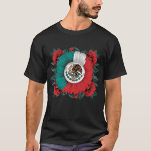 Blume Viva Mexikanische Flagge Spanisches Erbe T-Shirt