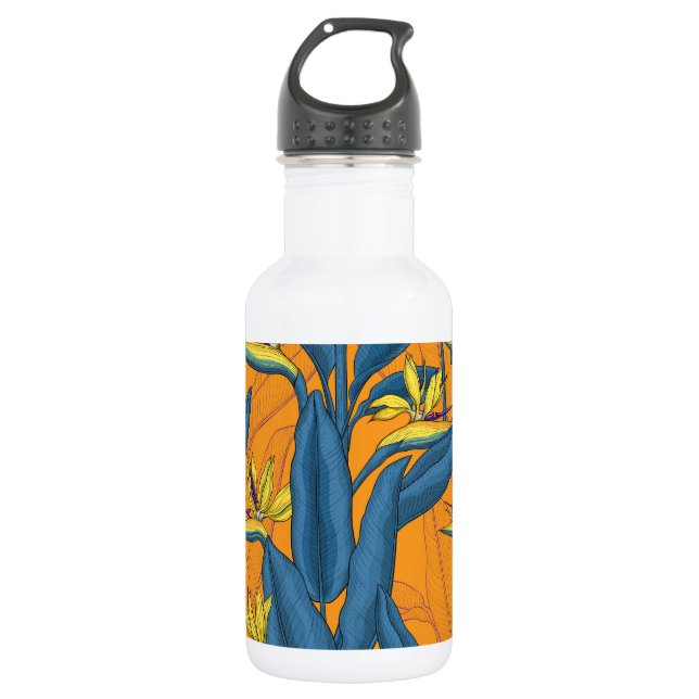 Blume-Vogel auf Orange Edelstahlflasche (Vorderseite)