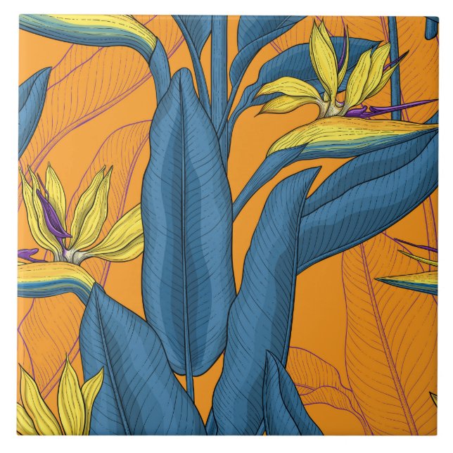 Blume-Vogel auf Orange Fliese (Vorderseite)