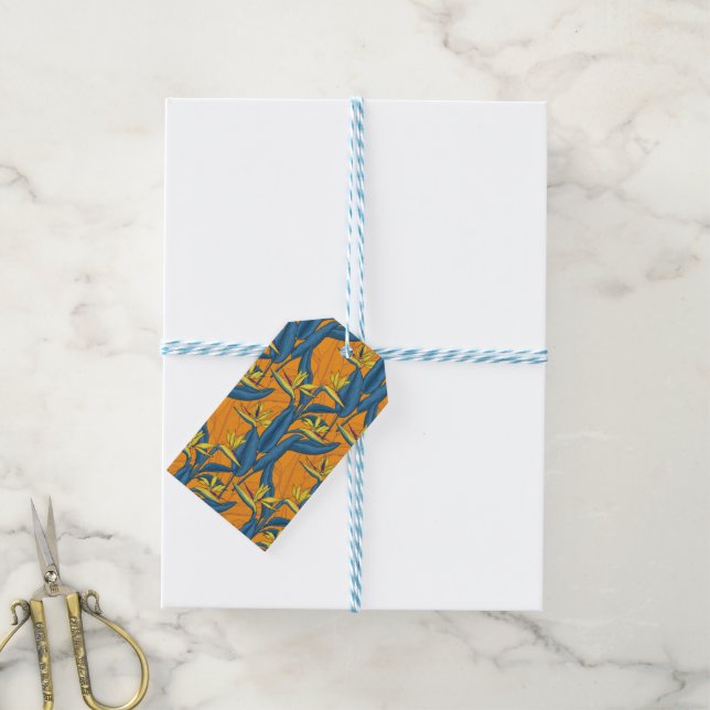Blume-Vogel auf Orange Geschenkanhänger (Mit Garn)