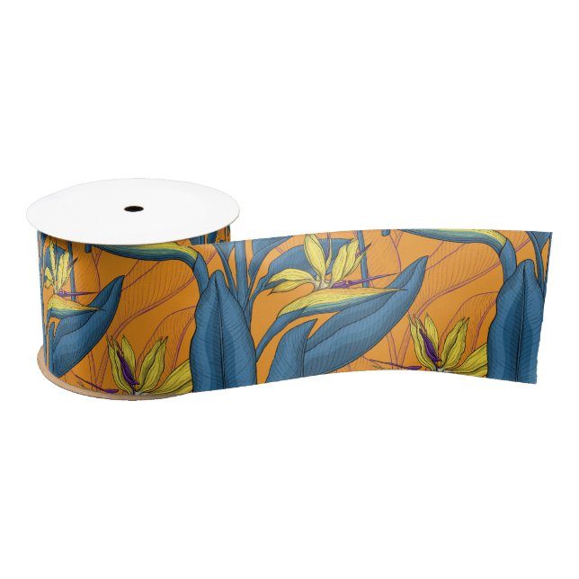 Blume-Vogel auf Orange Satinband (Spule)