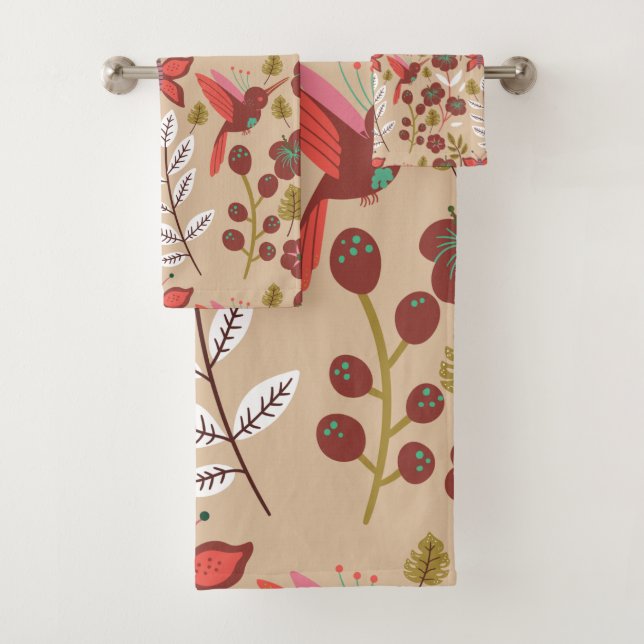 Blume, Vögel, Schmetterlinge, nahtlos Badhandtuch Set (Insitu)