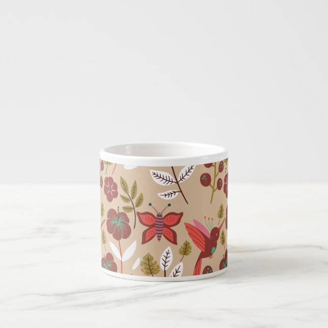 Blume, Vögel, Schmetterlinge, nahtlos Espressotasse (Vorderseite)