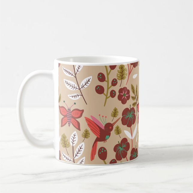 Blume, Vögel, Schmetterlinge, nahtlos Kaffeetasse (Links)