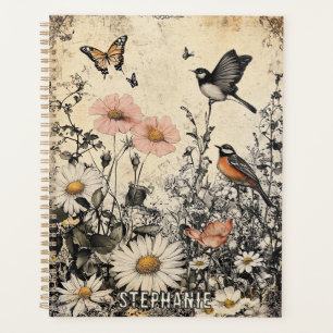 Blume, Vögel und Schmetterlinge auf Altpapier (1) Planer